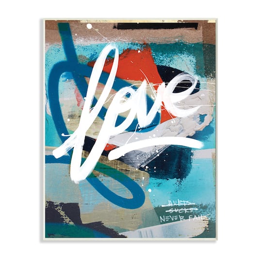 Stupell Industries Graffiti Love Text Modern Urban Blue Pattern Wall Plaque
